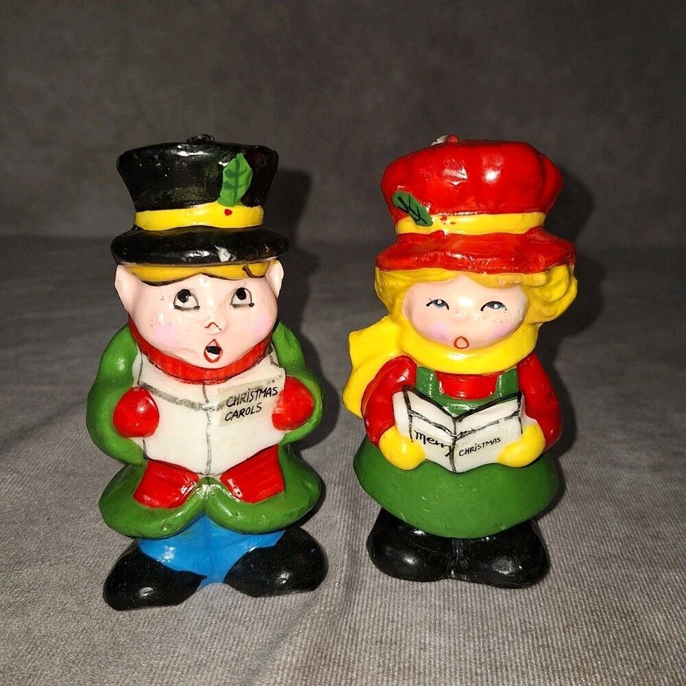 1981 Vtg Christmas Candles - Carolers Novelty Figural Candles Lot of 2